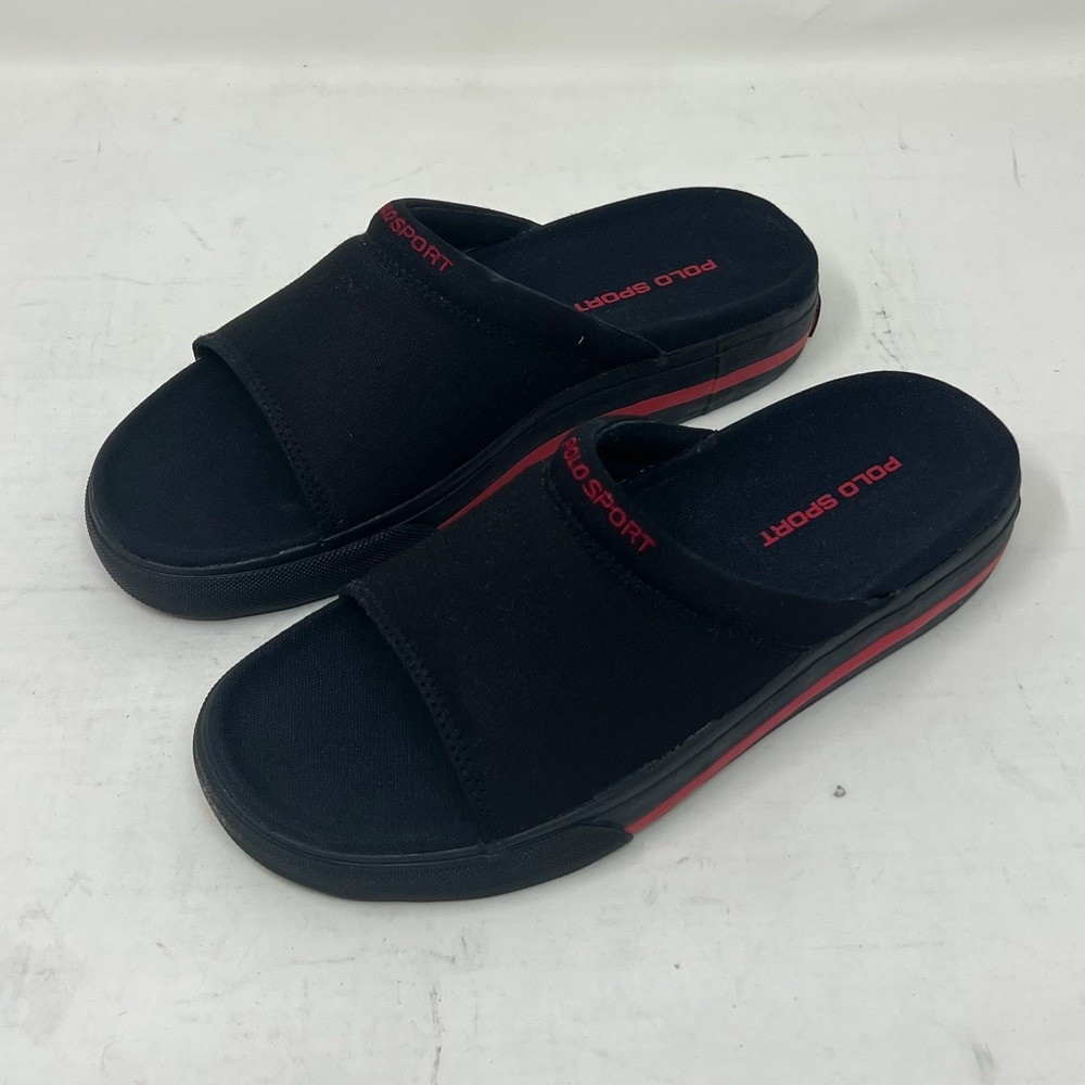 Polo by Ralph Lauren Women’s Black Slide Sandals with Red Accent